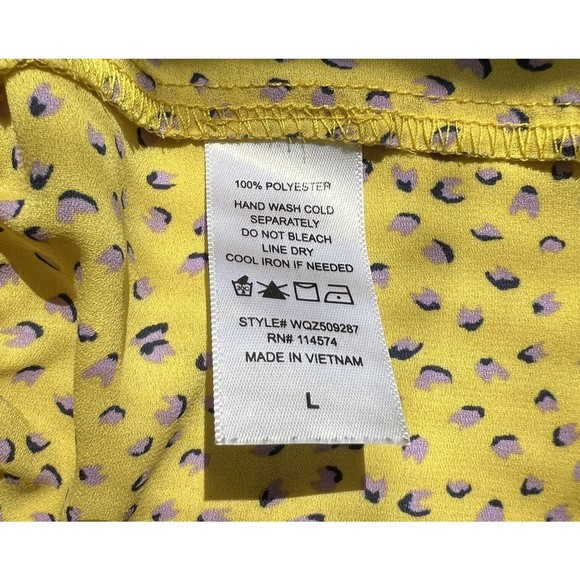 Pleione Anthropologie Yellow Top w/purple Dots LARGE Crochet Trim Ruffle Hem - Picture 11 of 11